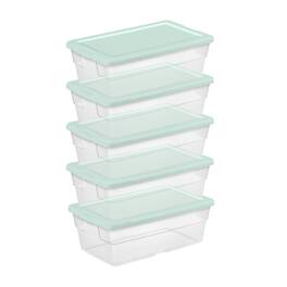 Sterilite - 6 Quart Storage Box Stackable Bin with Lid, Plastic Container, 5 Pack - Mindful Mint
