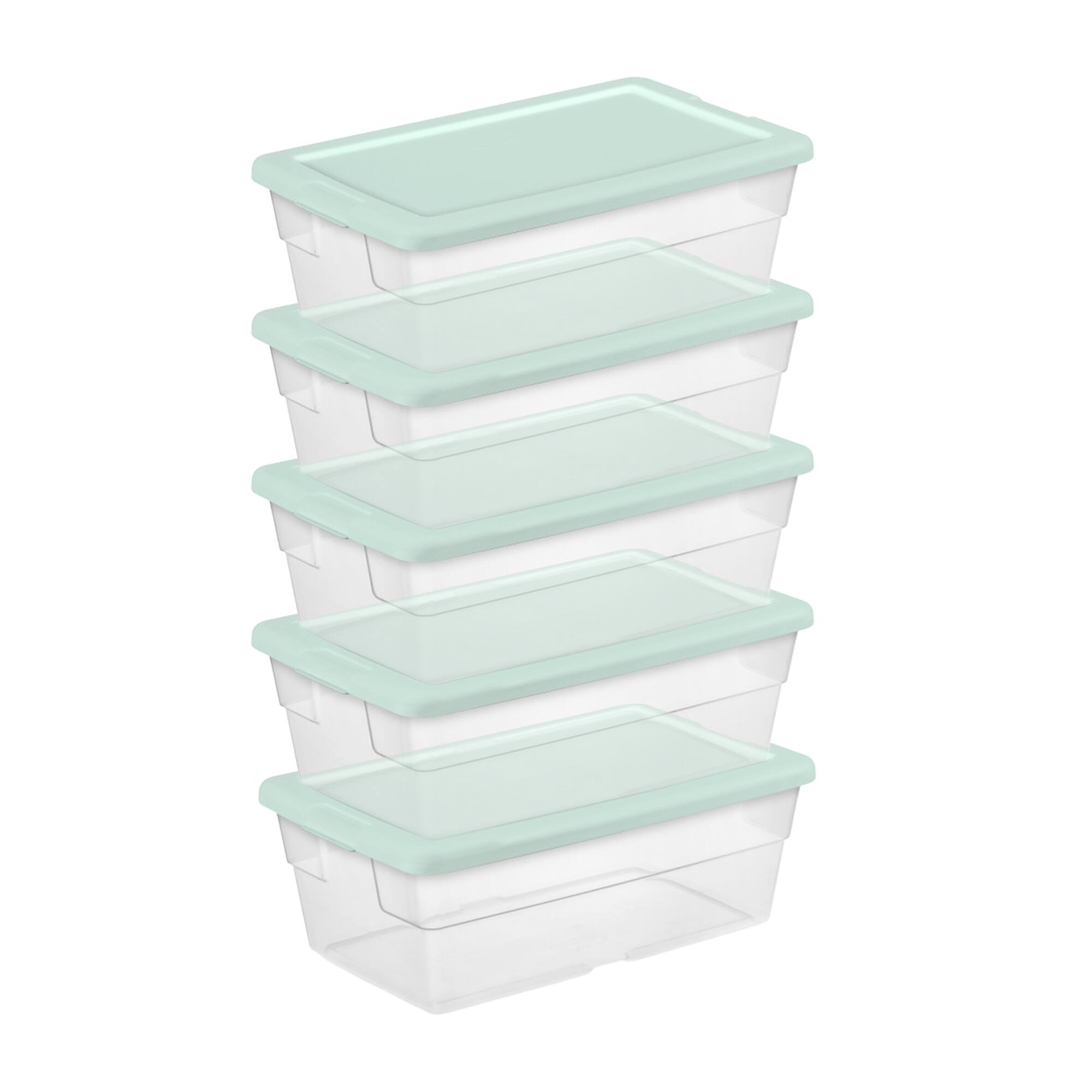 Front. Sterilite - Sterilite 6 Quart Storage Box Stackable Bin with Lid, Plastic Container, 5 Pack - Mindful Mint.