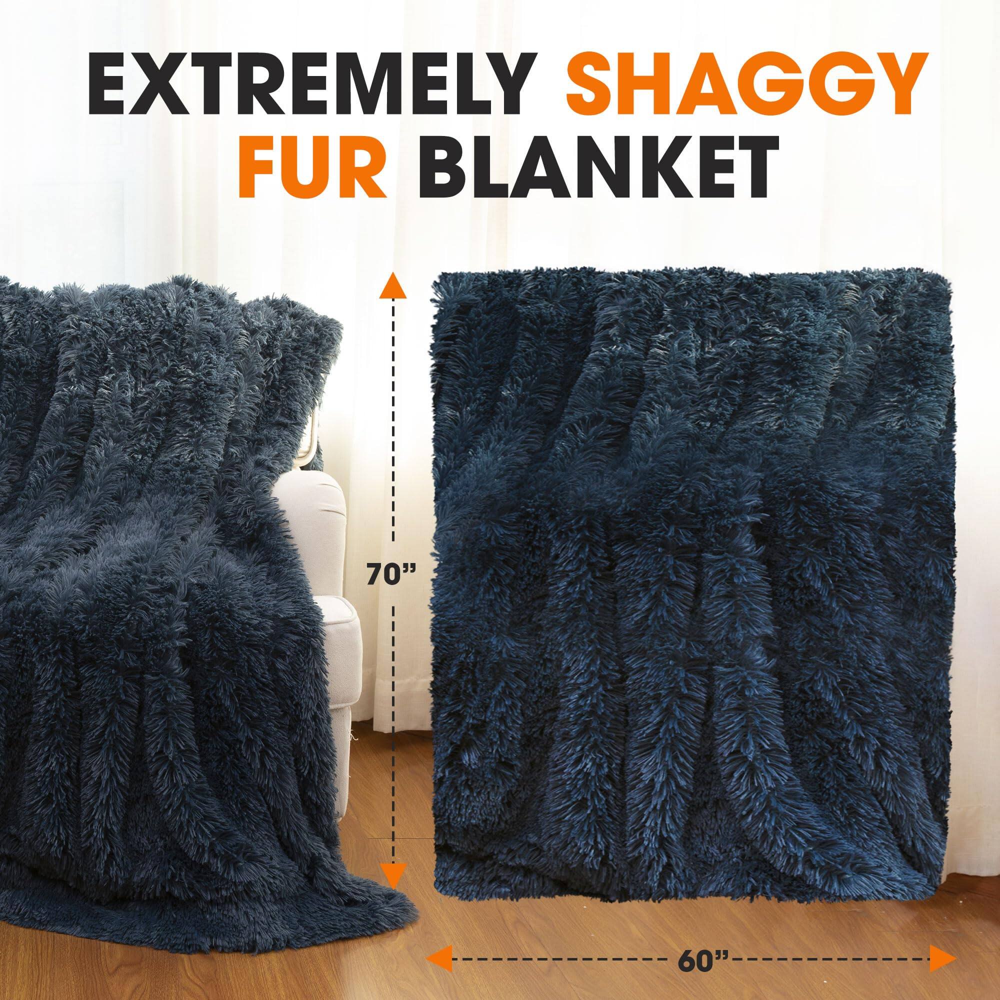 EXTREMELY SHAGGY FUR BLANKET

70"  
60"