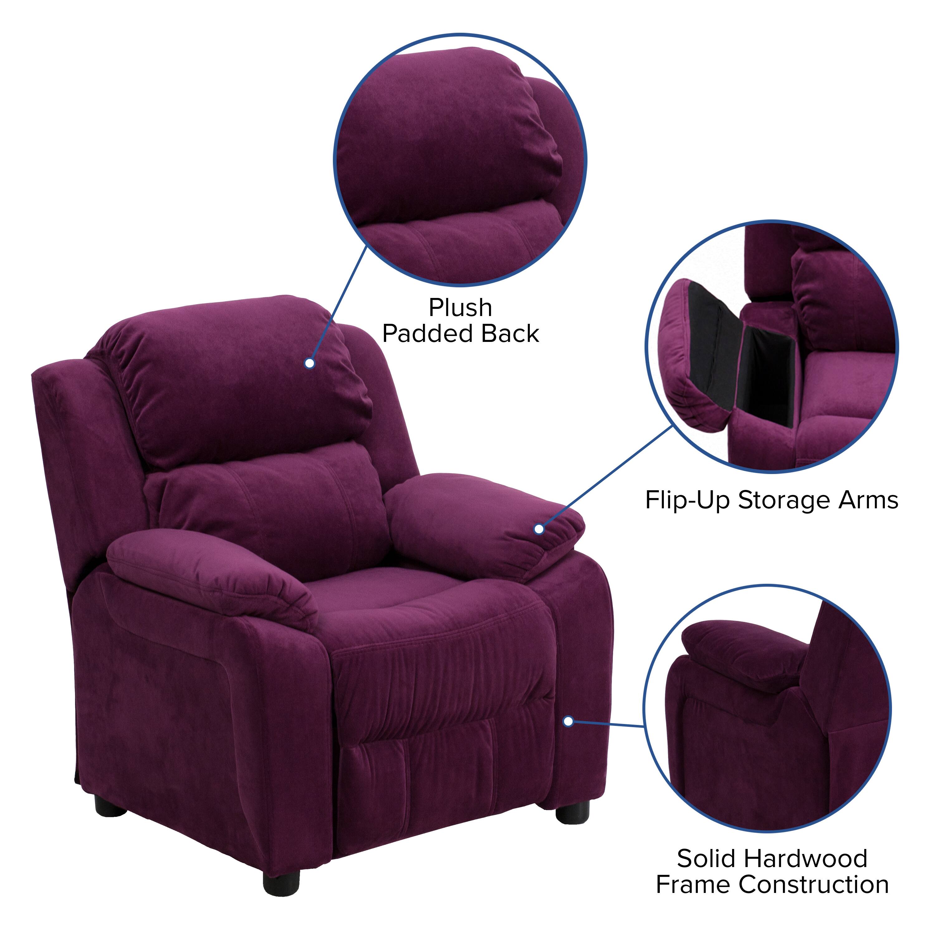 Plush Padded Back, Flip-Up Storage Arms, Solid Hardwood Frame Construction