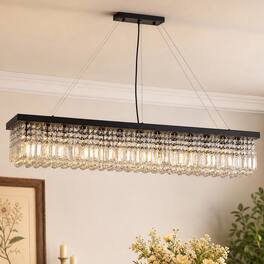 Siljoy - 56-inch Linear Crystal Chandelier Adjustable Cord Pendant for Dining Kitchen Island - Matte Black