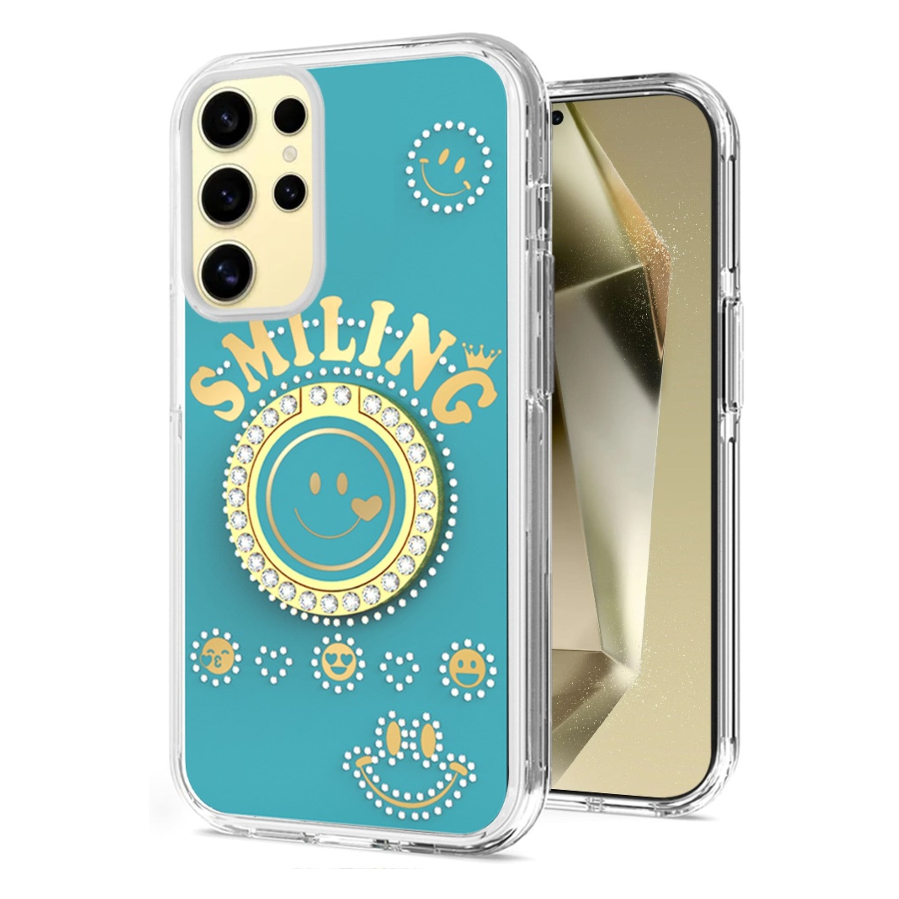 Kitcheniva - Smiling Face Diamond Studs Design Phone Case With Ring Stand For Samsung Galaxy S24+ Plus - Blue price history on PriceWatchPro