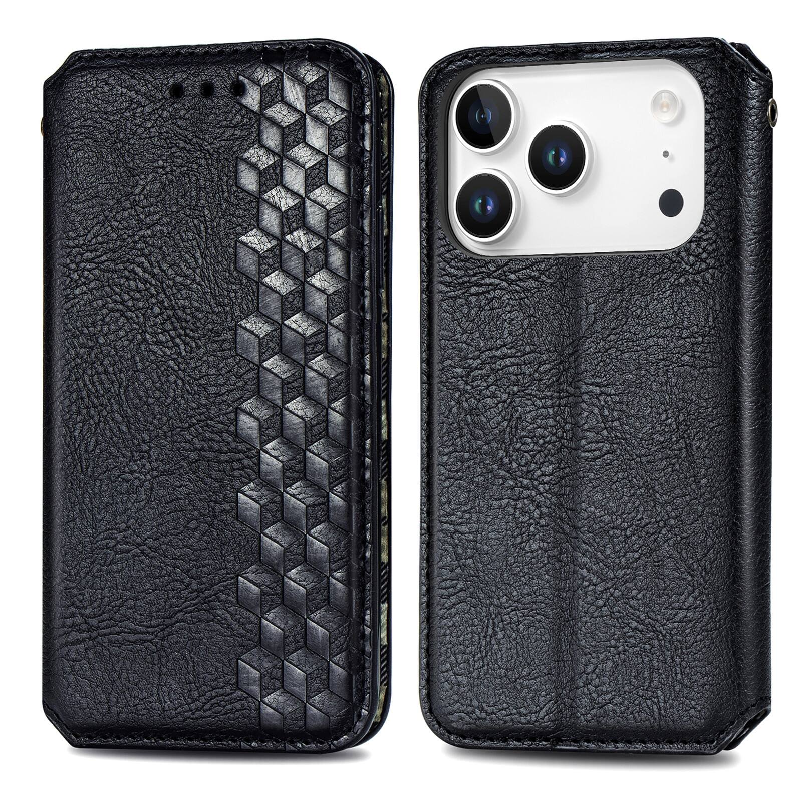 Angle. UUCOVER - Magnetic Folio Wallet Case for Apple iPhone 17 Pro Max with Card Slots Cash Holder, Shockproof Flip Kickstand Slim Cover - Black.