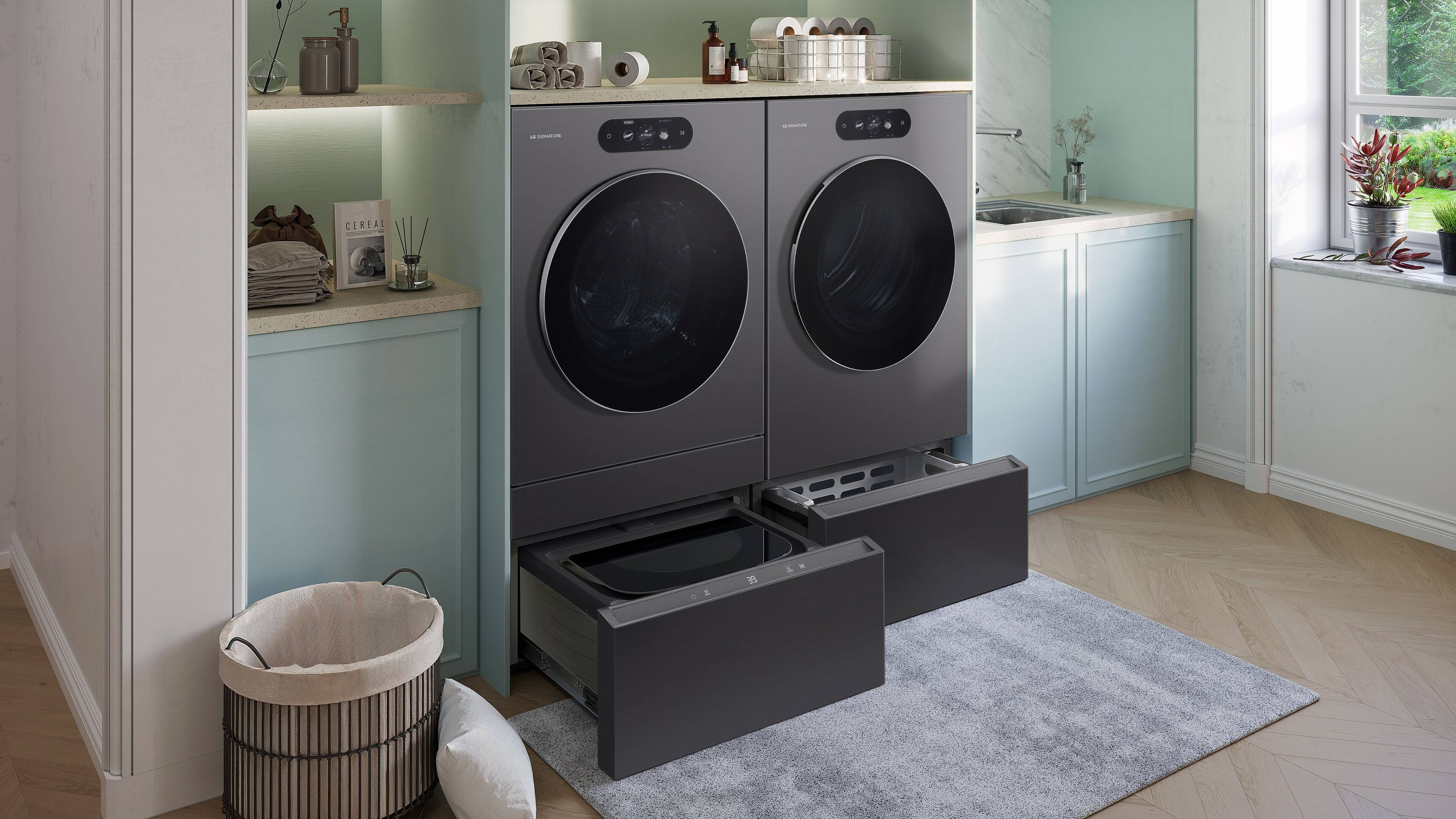 Alt View 13. LG - SIGNATURE 9.0 Cu. Ft. Stackable Smart Electric Dryer with TurboSteam and AI Sensor Dry - Brushed Black Steel.