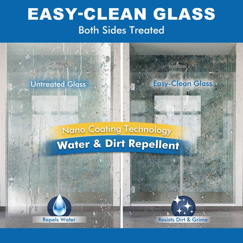 EASY-CLEAN GLASS  
Both Sides Treated  

Untreated Glass  
Easy-Clean Glass  

Nano Coating Technology  
Water & Dirt Repellent  

Repels Water  
Resists Dirt & Grime