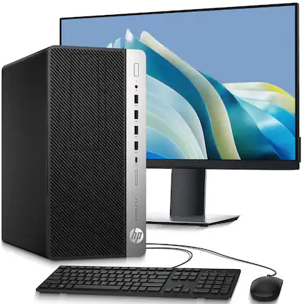 Front. HP - G4 Tower Desktop PC | Intel Core i5-8th 3.2GHz | 16GB DDR4 RAM | 512GB SSD | 24" LED | KB & Mouse | Wi-Fi | Win11 - Black.