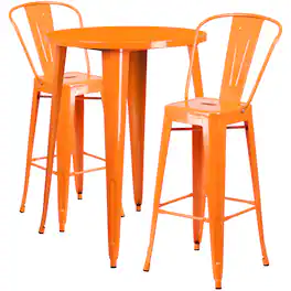 Emma + Oliver - Commercial Grade 30" Round Metal Indoor-Outdoor Bar Table Set with 2 Cafe Stools - Orange