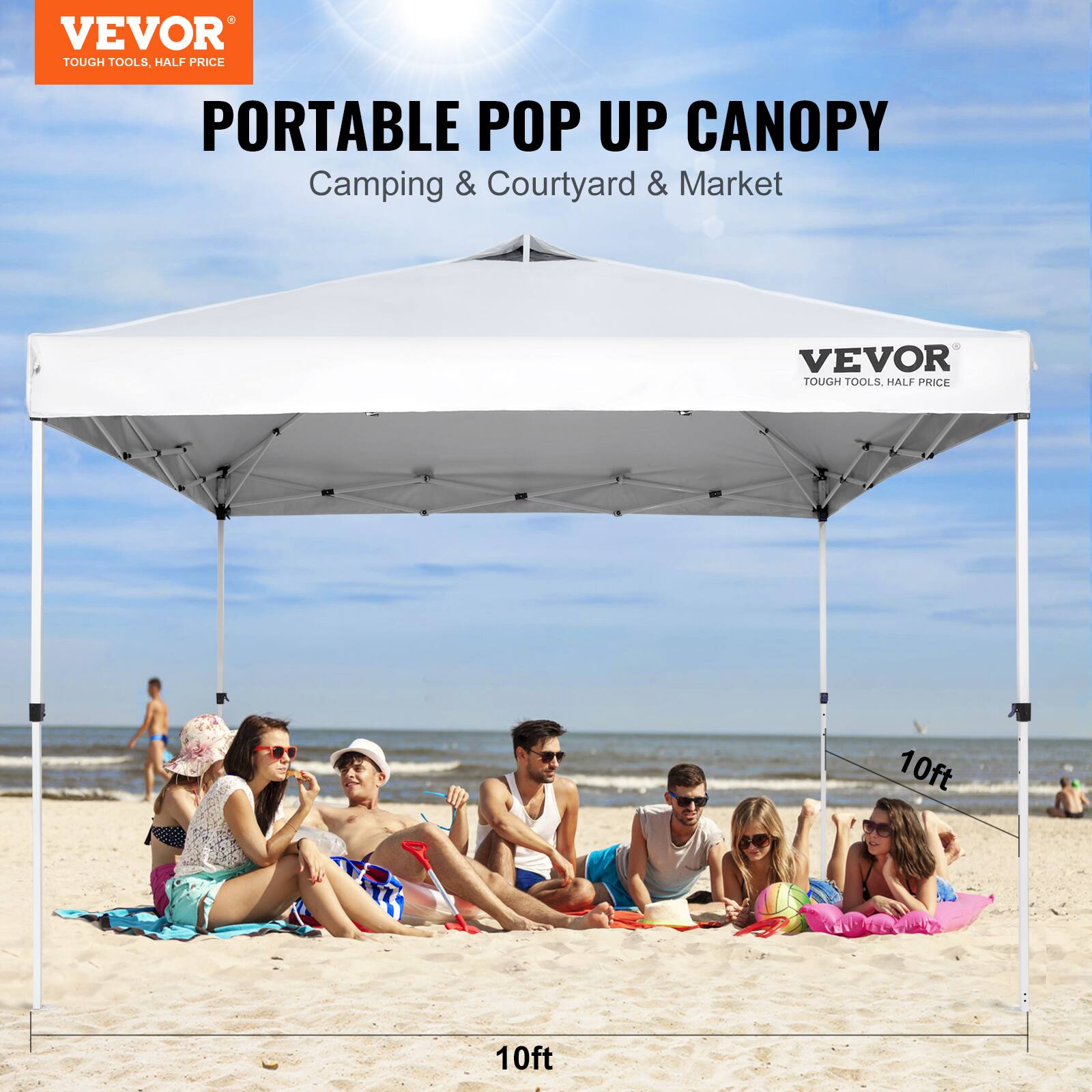 VEVOR  
TOUGH TOOLS. HALF PRICE  

PORTABLE POP UP CANOPY  
Camping & Courtyard & Market  

10ft
