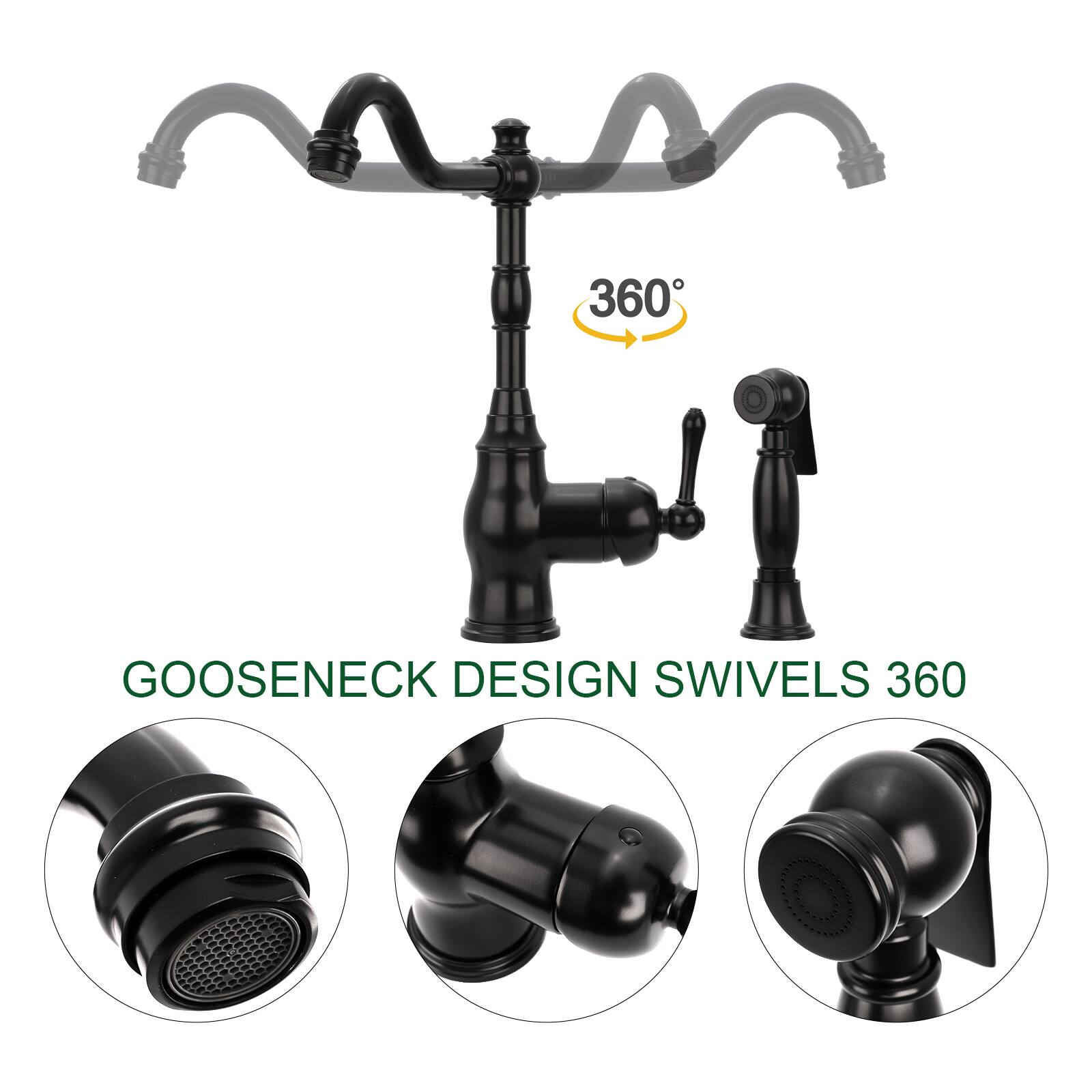 GOOSENECK DESIGN SWIVELS 360°