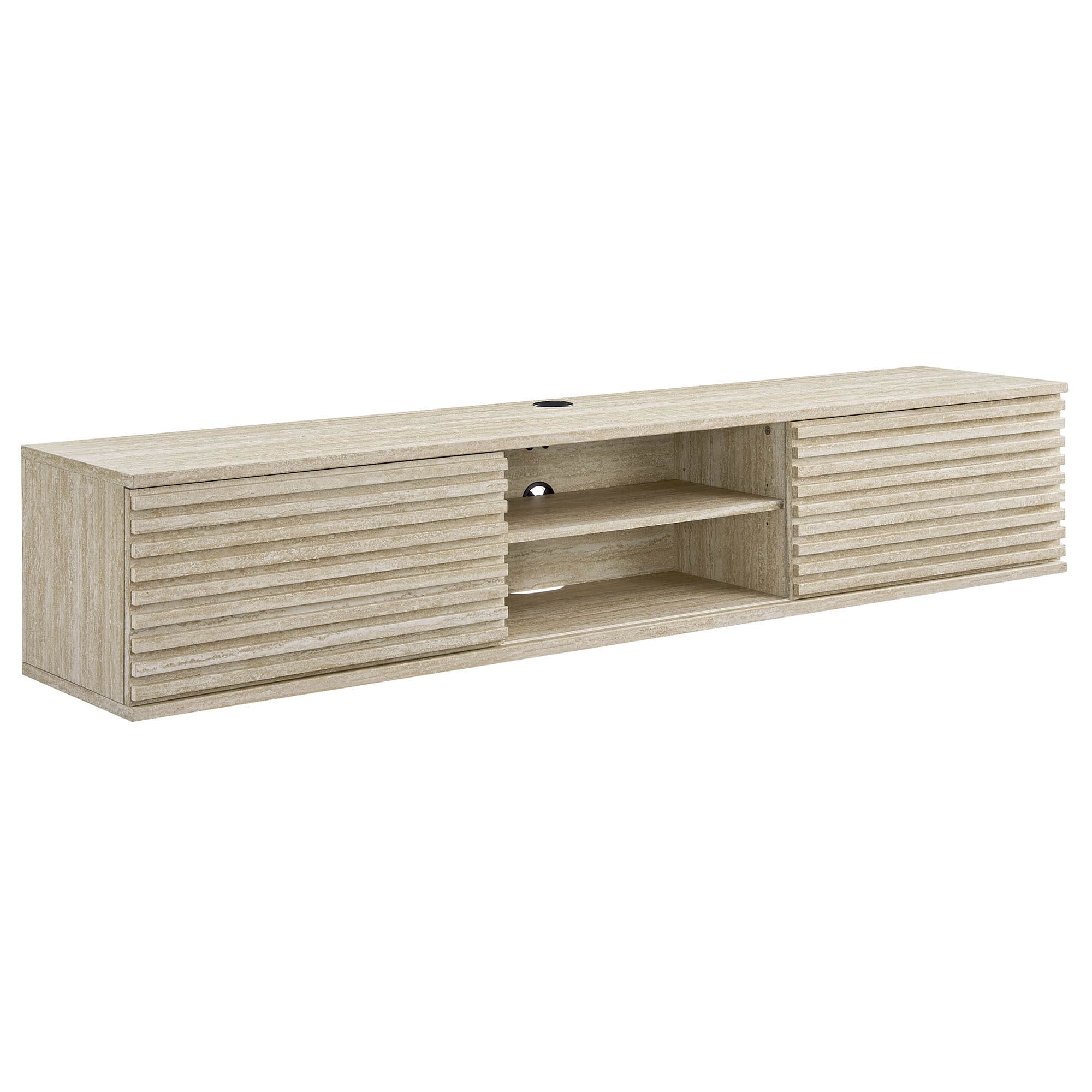 Render 70" Faux Wall-Mount Media Console TV Stand by Modway - Travertine