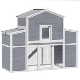 Pawhut - Large Chicken Coop, Wooden Chicken House with 2 Nesting Boxes, Sliding Tray & Ramp - Gray