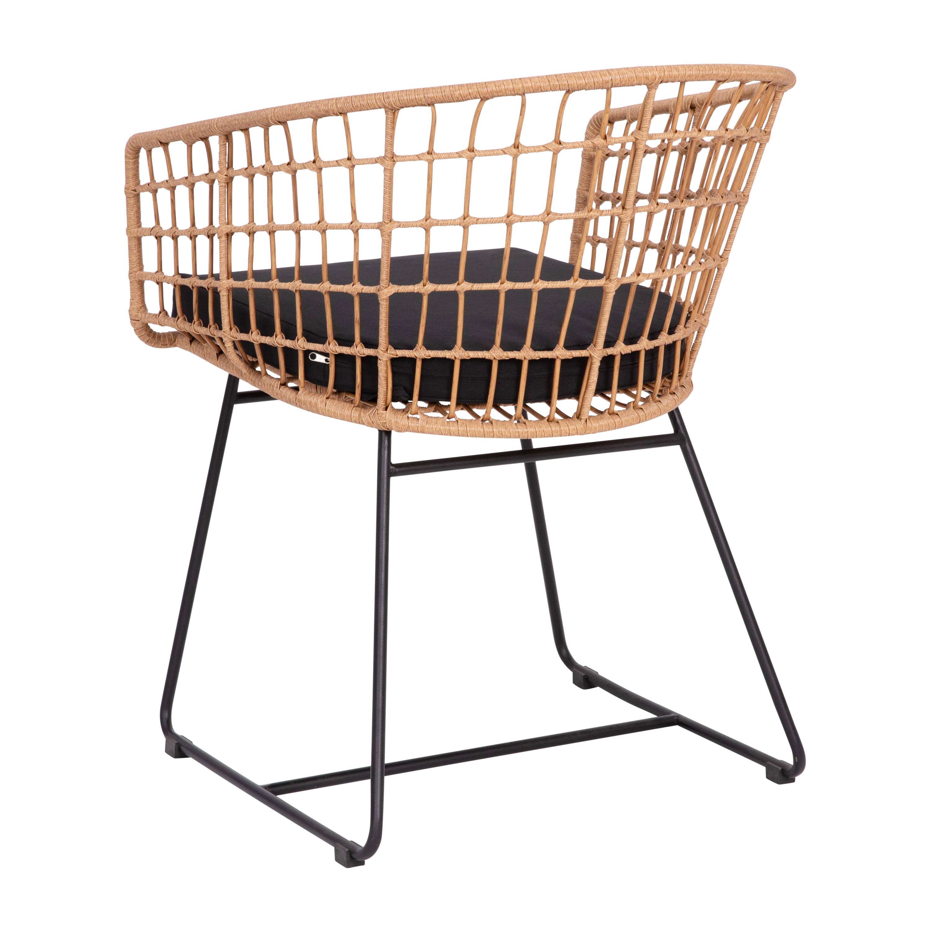 Alt View 8. Emma + Oliver - Ari Set of Two All-Weather Faux Rattan Rope Chairs with Padded Cushions for Indoor and Outdoor Use - Black Cushion/Natural Frame.