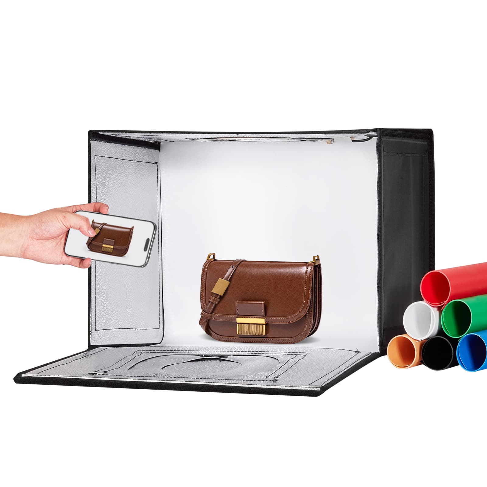 VEVOR - Photo Studio Light Box, 12" x 12", 3000-5600K Adjustable 3 Color Temperatures Professional Shooting Tent Kit - Black