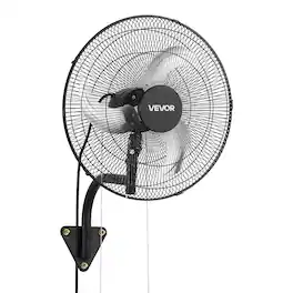 VEVOR - Wall Mount Fan, 18 in Wall Mounted Hanging Fan Oscillating, 3-Speed, Long Airflow Distance, Adjustable Rotation Angle - Black
