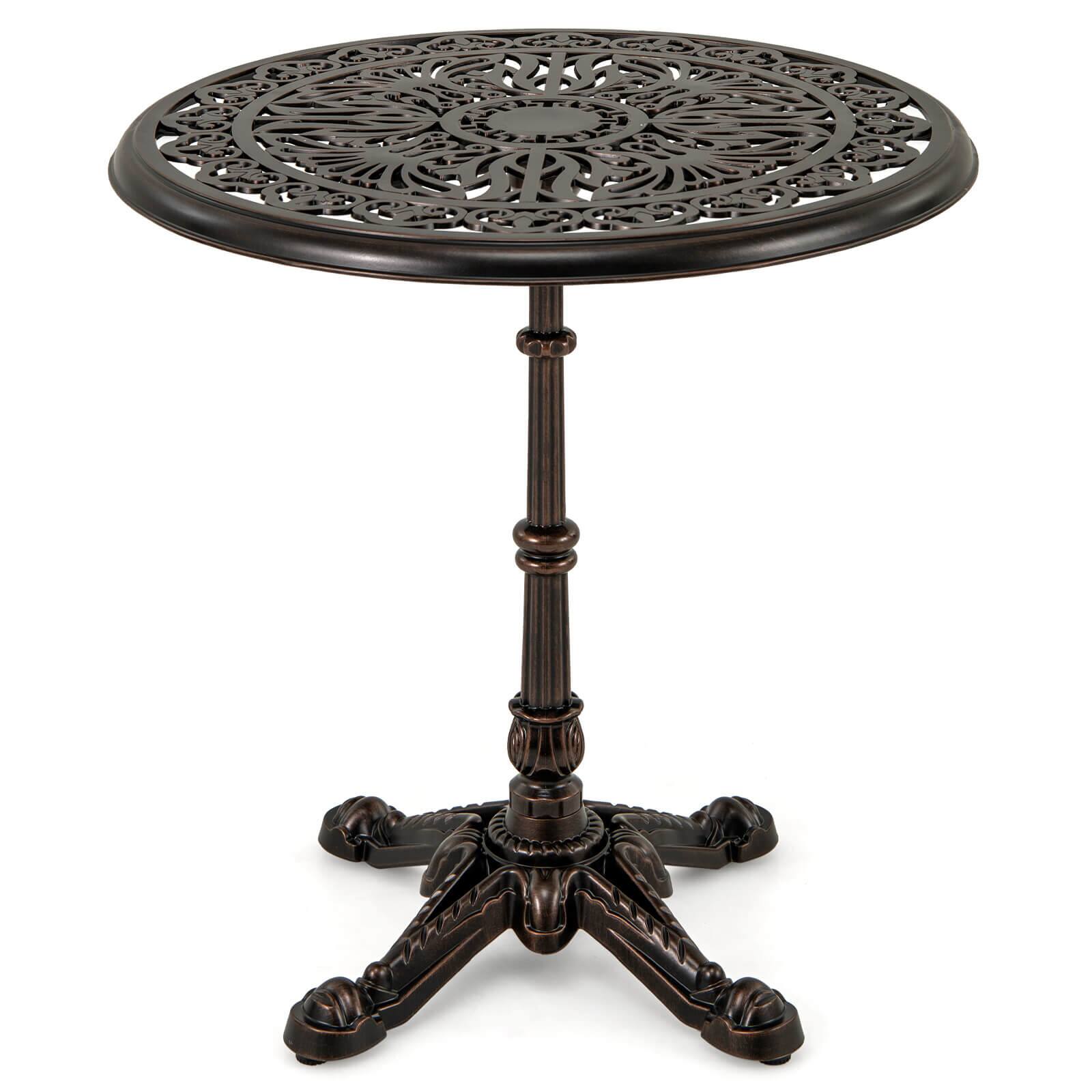 Alt View 9. Costway - Costway 27" Round Cast Aluminum Patio Bistro Table with Hollow Top Cross Base for Backyard - Copper.