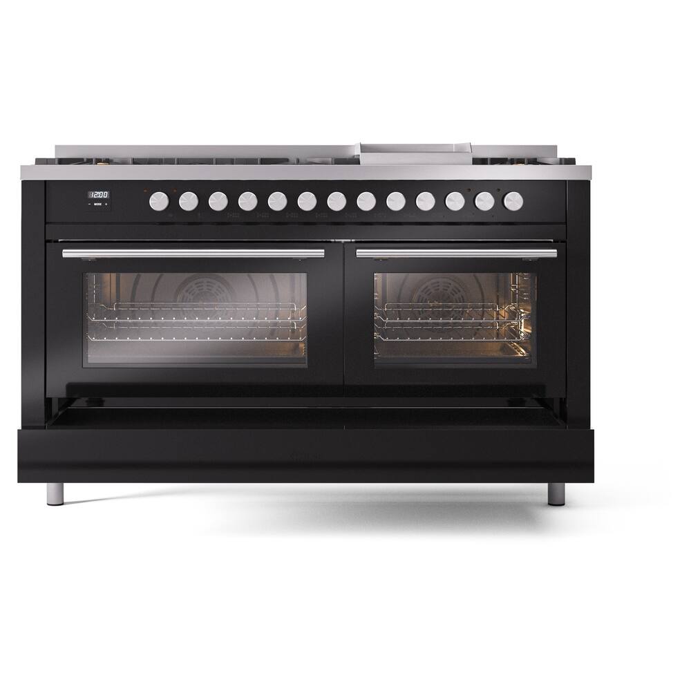 Alt View 5. ILVE - ILVE Professional Plus II Series 60 in. Dual Fuel Range with 7 Sealed Burners + Griddle (Natural Gas, Satin Trim) - Glossy Black.