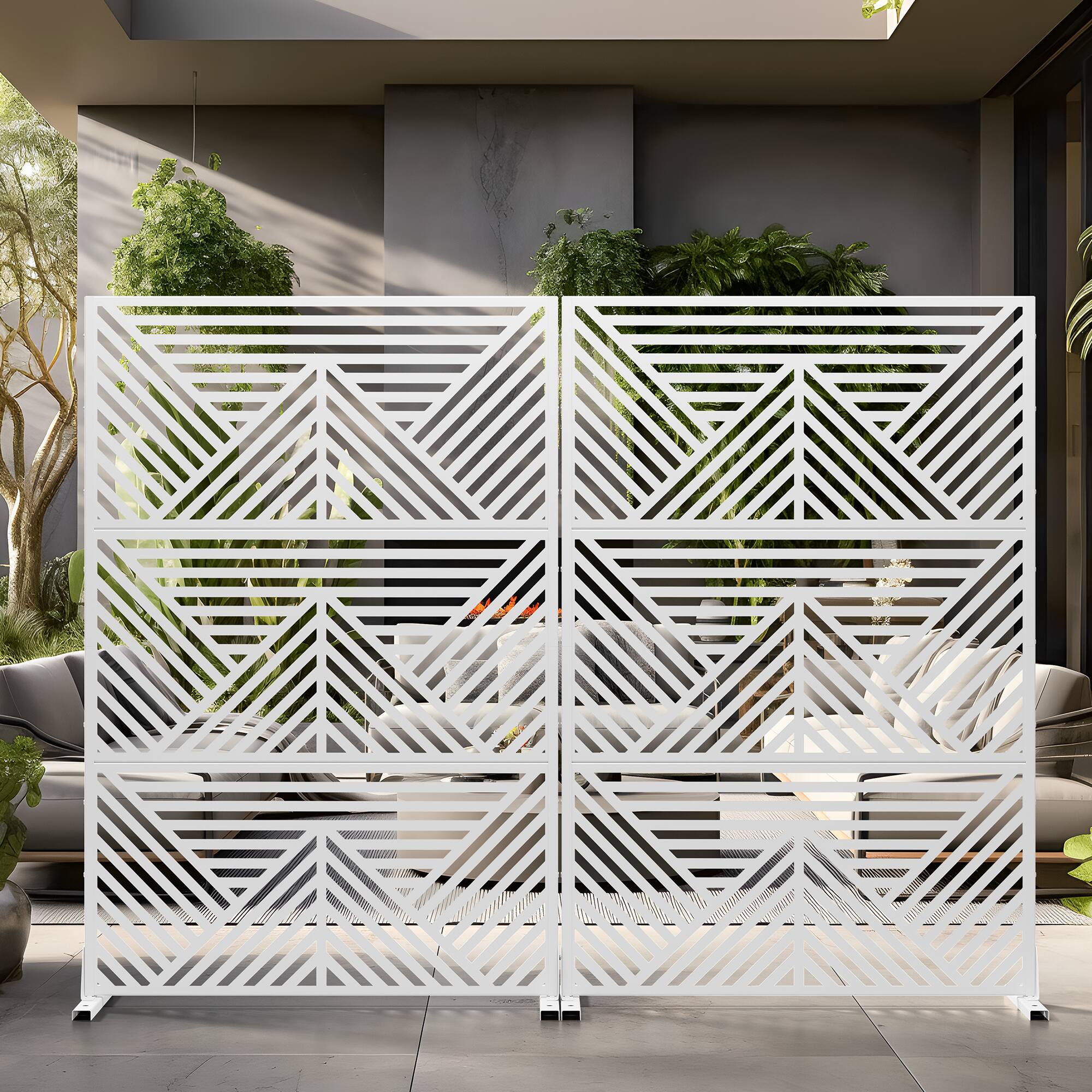 Alt View 2. PexFix - 72 in. x 47 in. Zodiac Pattern Metal Outdoor Privacy Screen & Panels, Freestanding Garden Divider Fence - White.