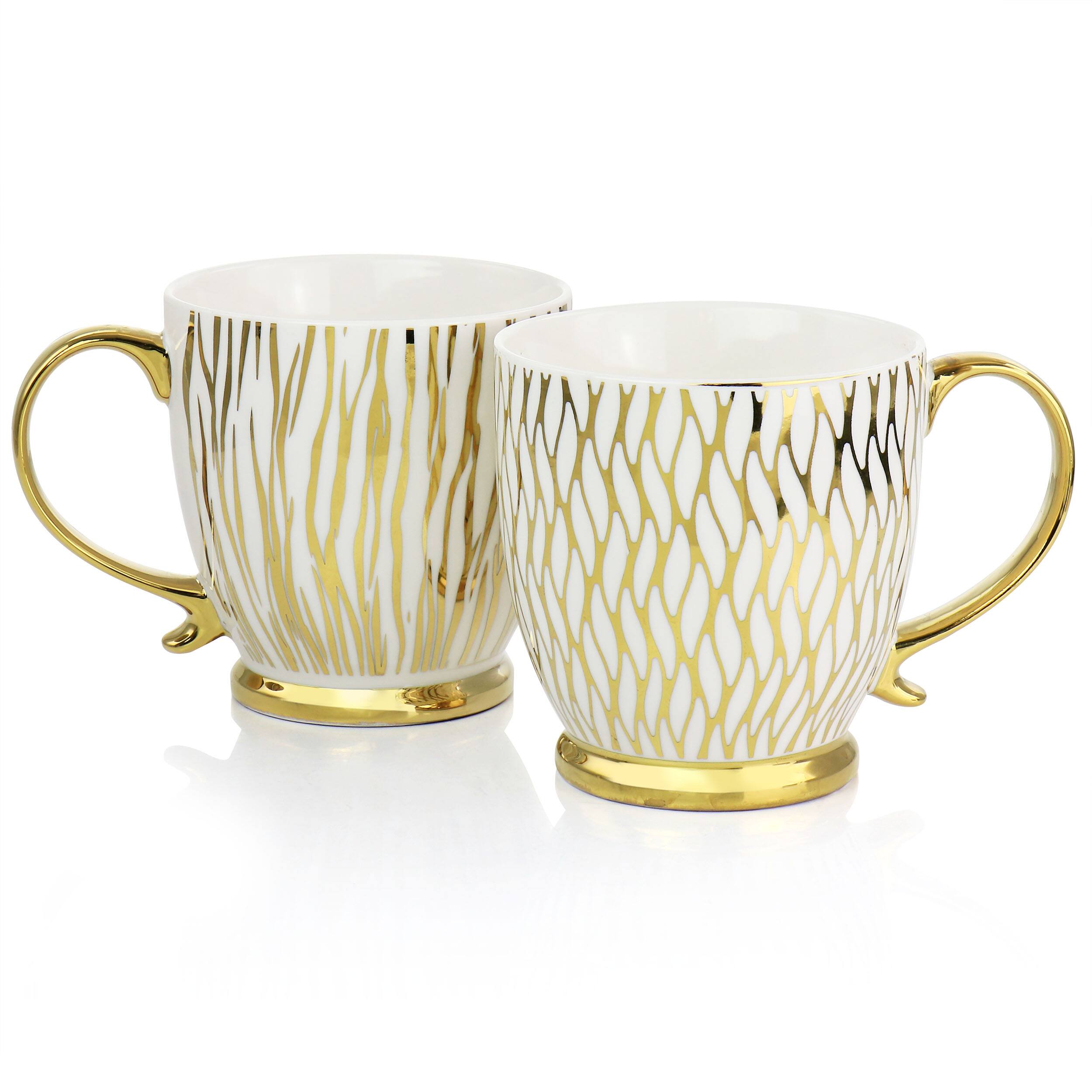 Alt View 4. Gibson - Gibson Home Gold Finch 4 Piece 16.7oz Electroplated Fine Ceramic Mug Set in Gold - Gold.