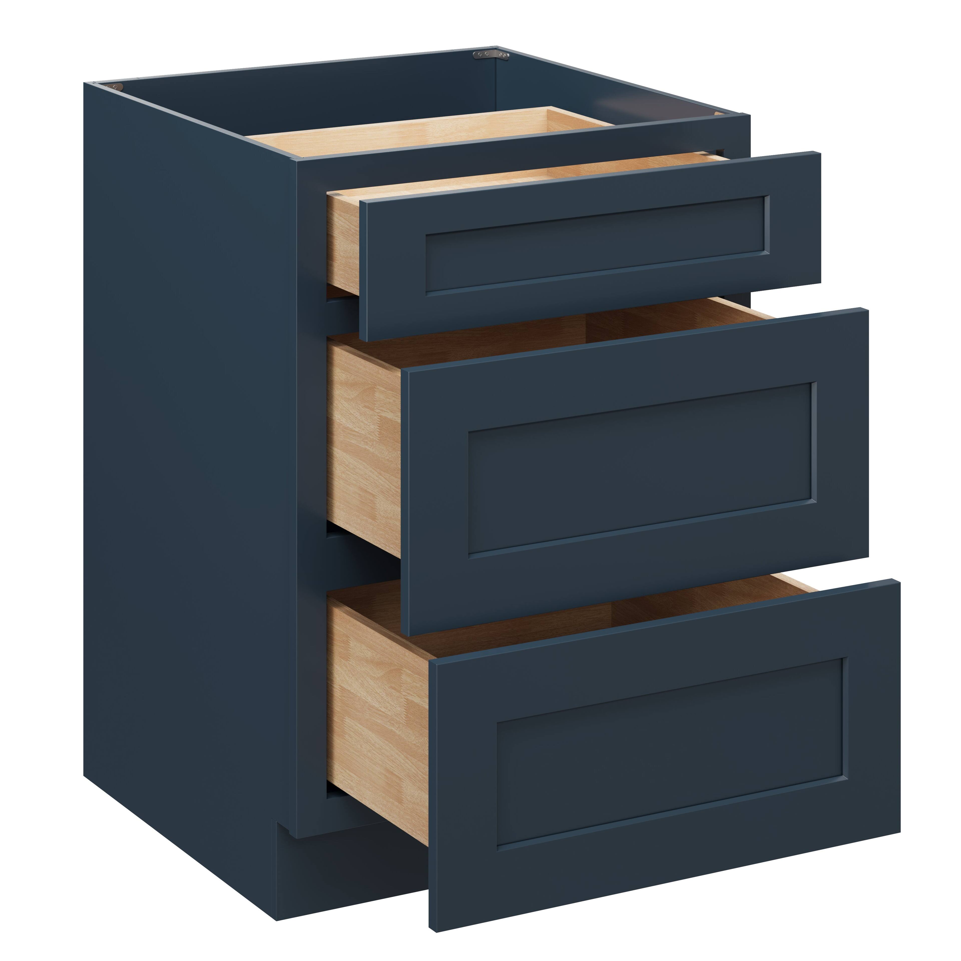 Alt View 1. Boyel Living - 24 Inch Cyber Grey 3 Drawer Base Cabinet with Full Overlay and Soft Close Slides - Cyber Grey.