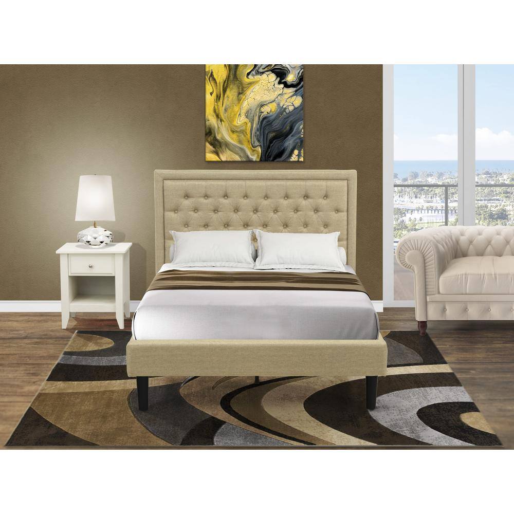 Alt View 4. East West Furniture - KD16F-1GA0C 2 Pc Full Size Bed Set - Platform Bed Dark Khaki Headboard with 1 Nightstand - Black Finish Legs - Dark Khaki.