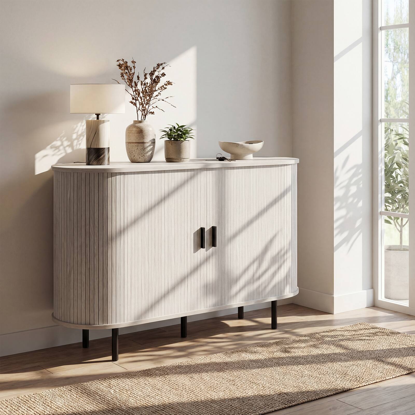 Alt View 3. Costway - Costway 47" Fluted Sideboard Buffet Cabinet Coffee Bar Console Table with Metal Legs - Gray.