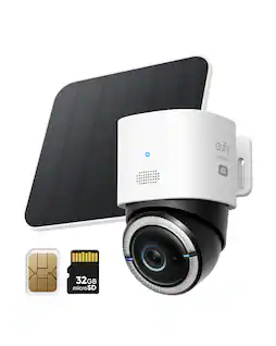 eufy - 4G LTE Cam S330, 4K Solar Wireless Outdoor Camera, Pan/Tilt, 4G+Wi‑Fi, AI Tracking, SIM & 32GB SD, Works w/o Wi‑Fi - White