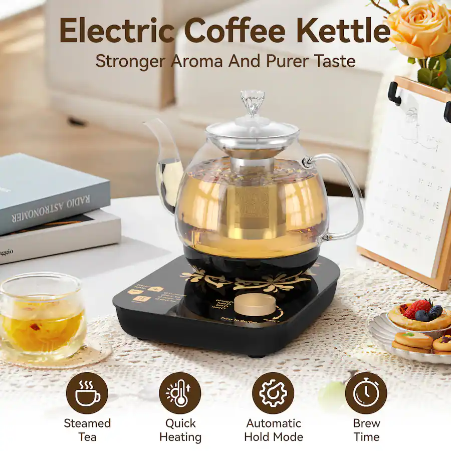 Bestier Glass Electric Kettle with Infuser, Steaming and Brewing