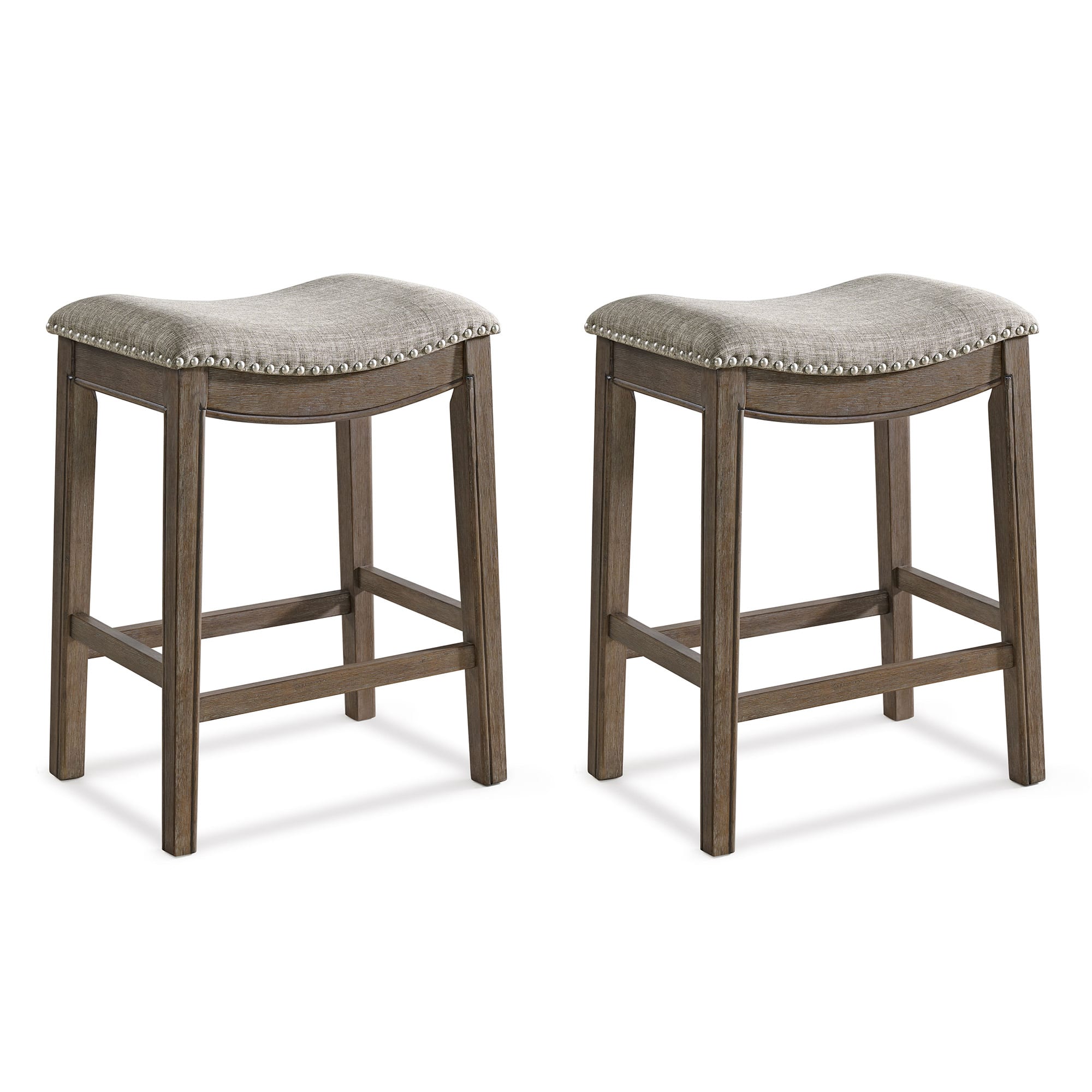 Photos - Chair Rome + OAK - Parker Backless Saddle Kitchen Counter Stool in Walnut Finish, Set of 2 - Gray 2 x RO-PCS-WG 