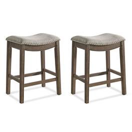 ROME + OAK - Parker Backless Saddle Kitchen Counter Stool in Walnut Finish, Set of 2 - Gray