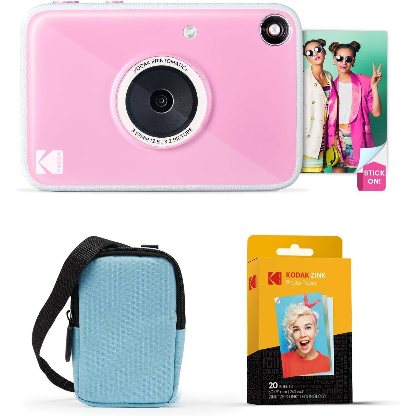 Kodak - Printomatic+ Instant Camera Bundle 10MP w/ Blue Case & 20 Zink Paper - Pink