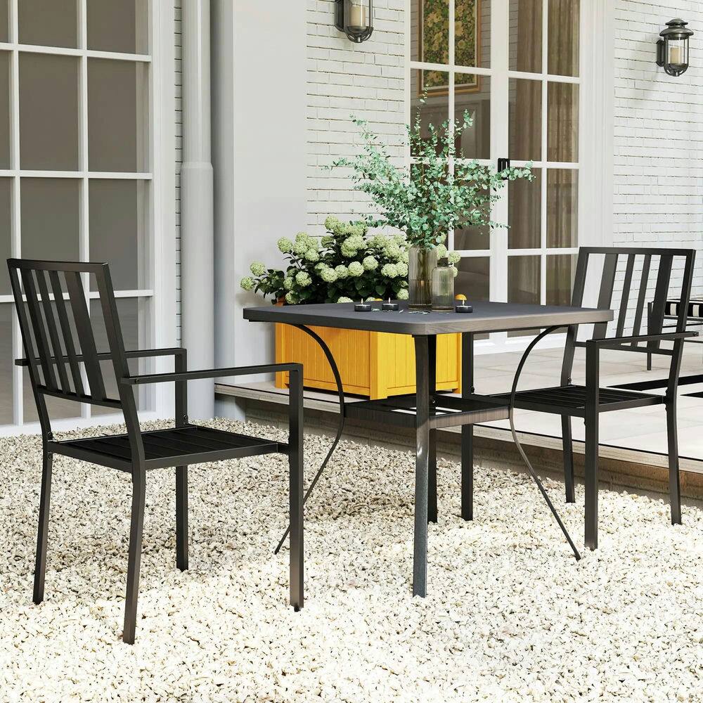 Alt View 5. Spaco - Spaco Patio Dining Chairs with Metal Slatted Design - Brown.