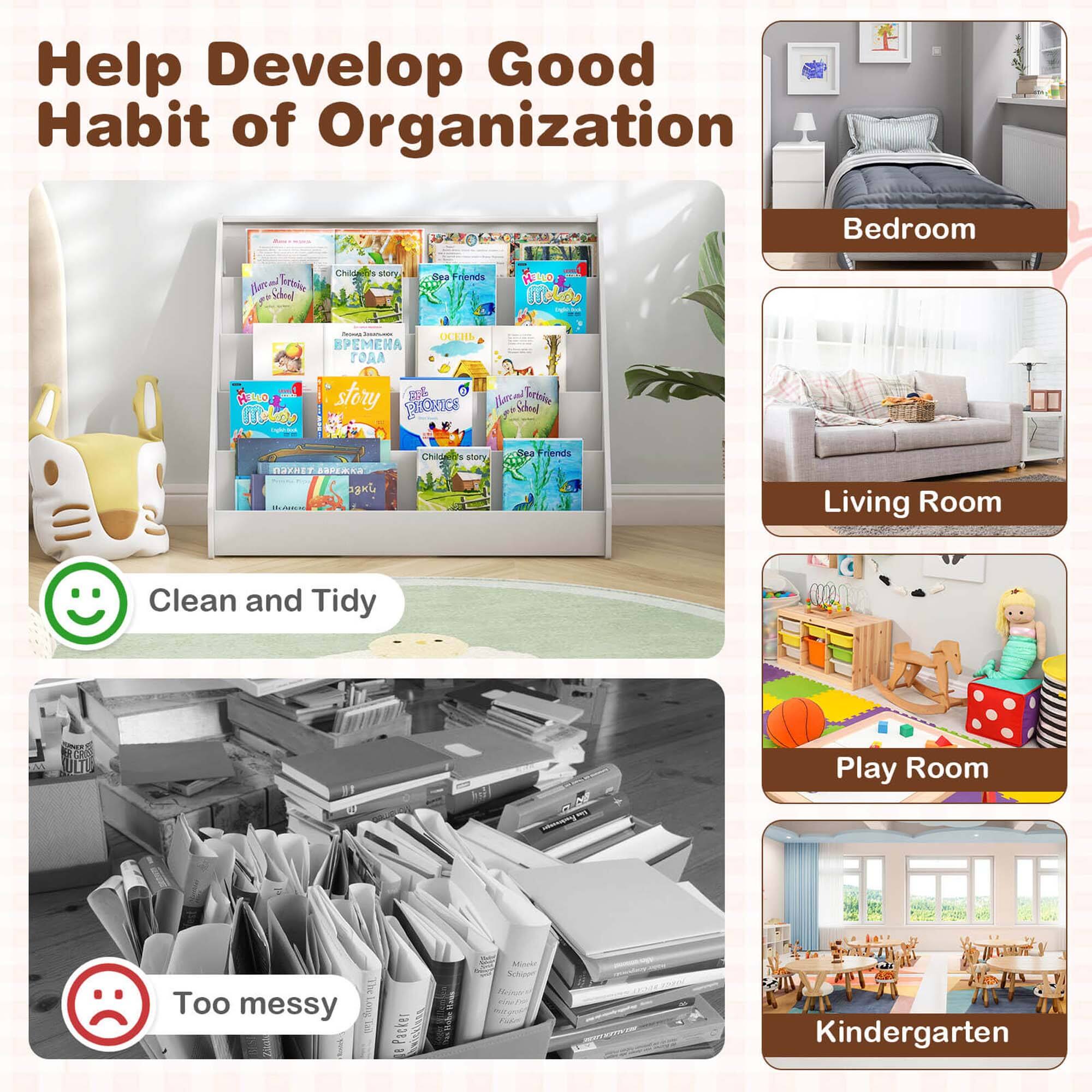 Help Develop Good Habit of Organization
Bedroom
Childe shory  Tottelu Friends flam al Stheel N sa A - -  EP E ME HA TR la story J x  Teriie BuOKICS Scmal WU Ldy ed Chadins is KEde Friends shory TEKIEN AAE A.
Living Room
Clean and Tidy
Play Room
Too messy
Kindergarten