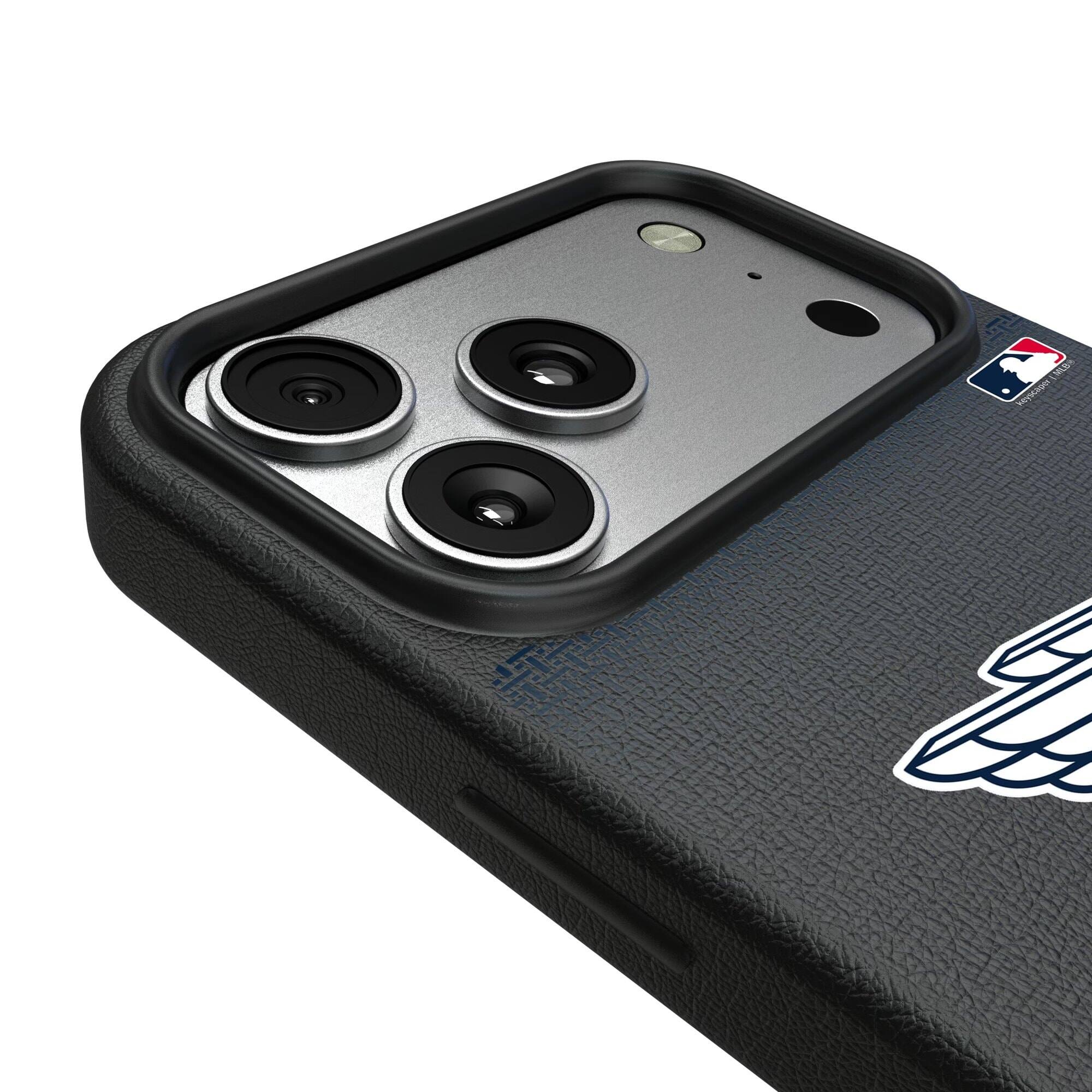 Alt View 2. Keyscaper - Cleveland Guardians Linen Logo iPhone Magnetic Bump Case - 15 - Black.