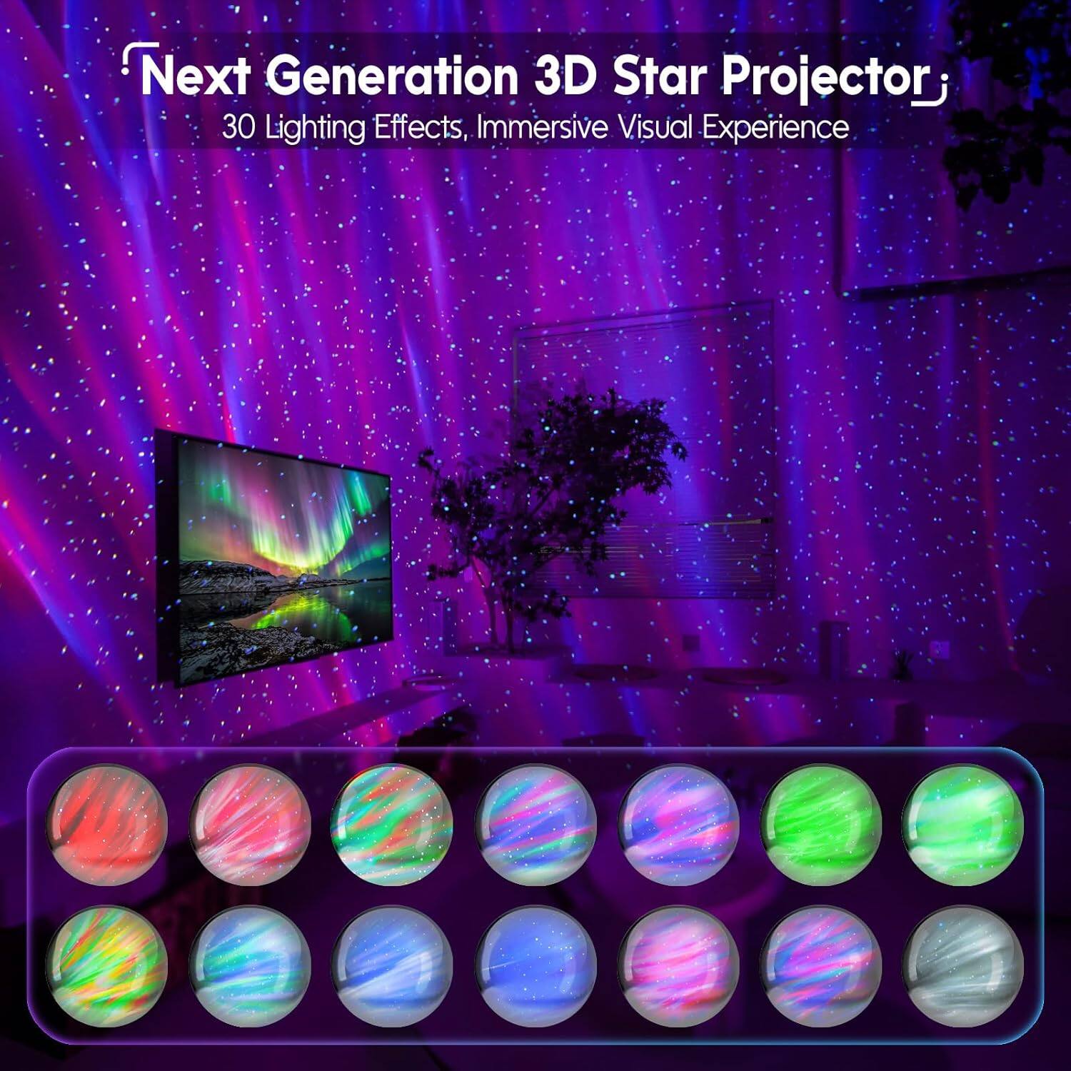 Next Generation 3D Star Projector; 30 Lighting Effects, Immersive Visual Experience