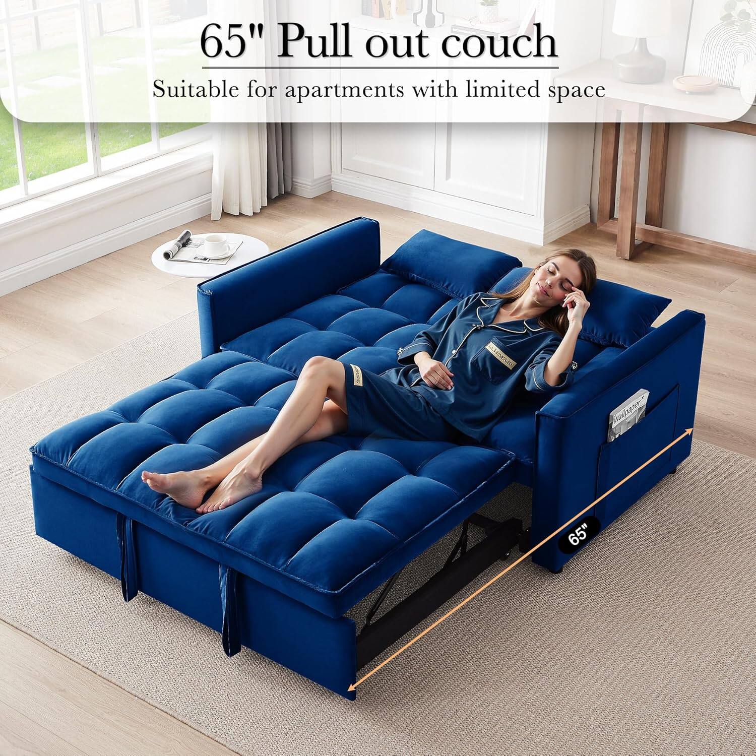 65" Pull out couch, Suitable for apartments with limited space, 65"