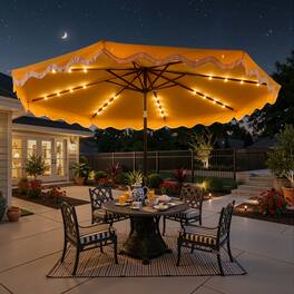Ovios - 10FT Patio Umbrella with LED Lights, Outdoor Market Umbrella with Scalloped Edge Canopy - Yellow