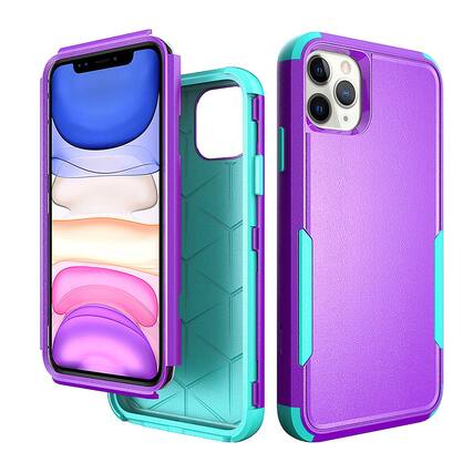 Front. Reiko - 3In1 Hybrid Heavy Duty Defender Rugged Armor Case For Apple Iphone 11 Pro In Purple - Purple.