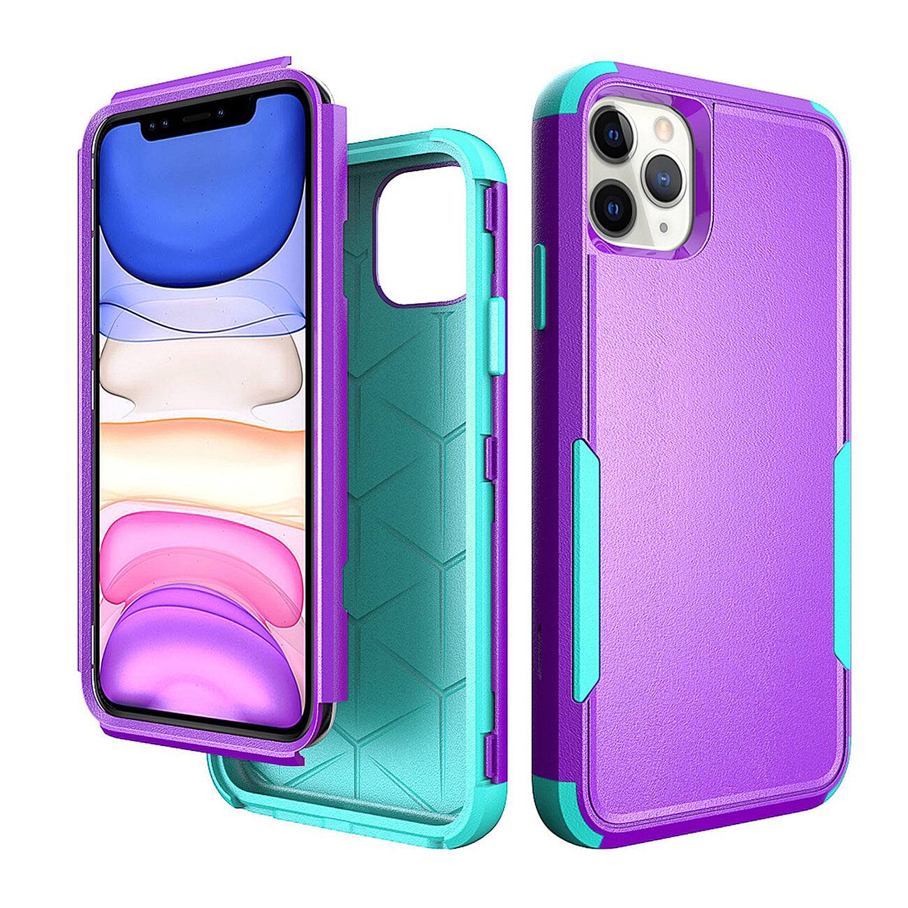 Front. Reiko - 3In1 Hybrid Heavy Duty Defender Rugged Armor Case For Apple Iphone 11 Pro In Purple - Purple.