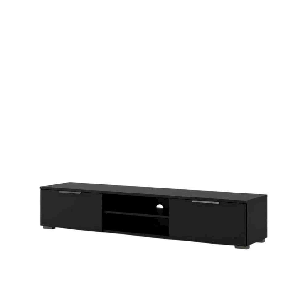 FurniFact - TV Stand with 2 Drawers and 1 Shelf for Living Room - Black Matte