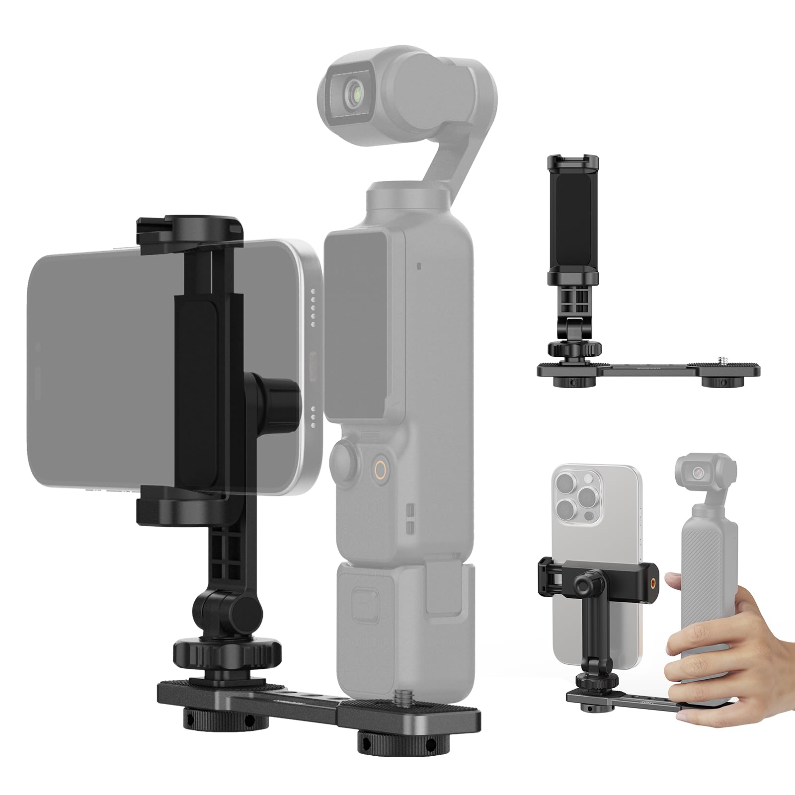 Front. Neewer - Phone Holder Mount for DJI Osmo Pocket 3 - with Cold Shoe & 1/4" Thread for Tripods & Accessories - Black.