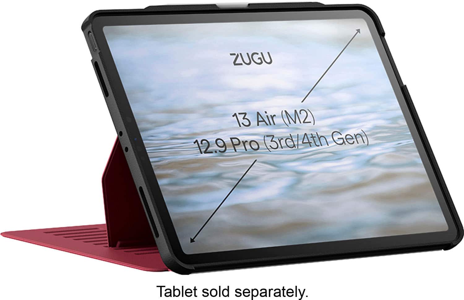 The text on the image reads: "ZUGU 13 Air (M2) 12.9 Pro (3rd/4th 4th Gen) Tablet sold separately."