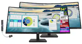 HP - 34" WQHD Monitor, Anti-Glare, Flicker Free, 250nits Brightness, VESA Mount, Displayport, HDMI & DKZ Hub, 2Pack - Black