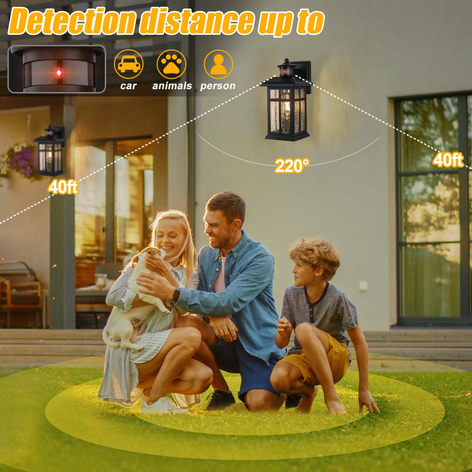 Detection distance up to  
car animals person  
40ft 220° 40ft