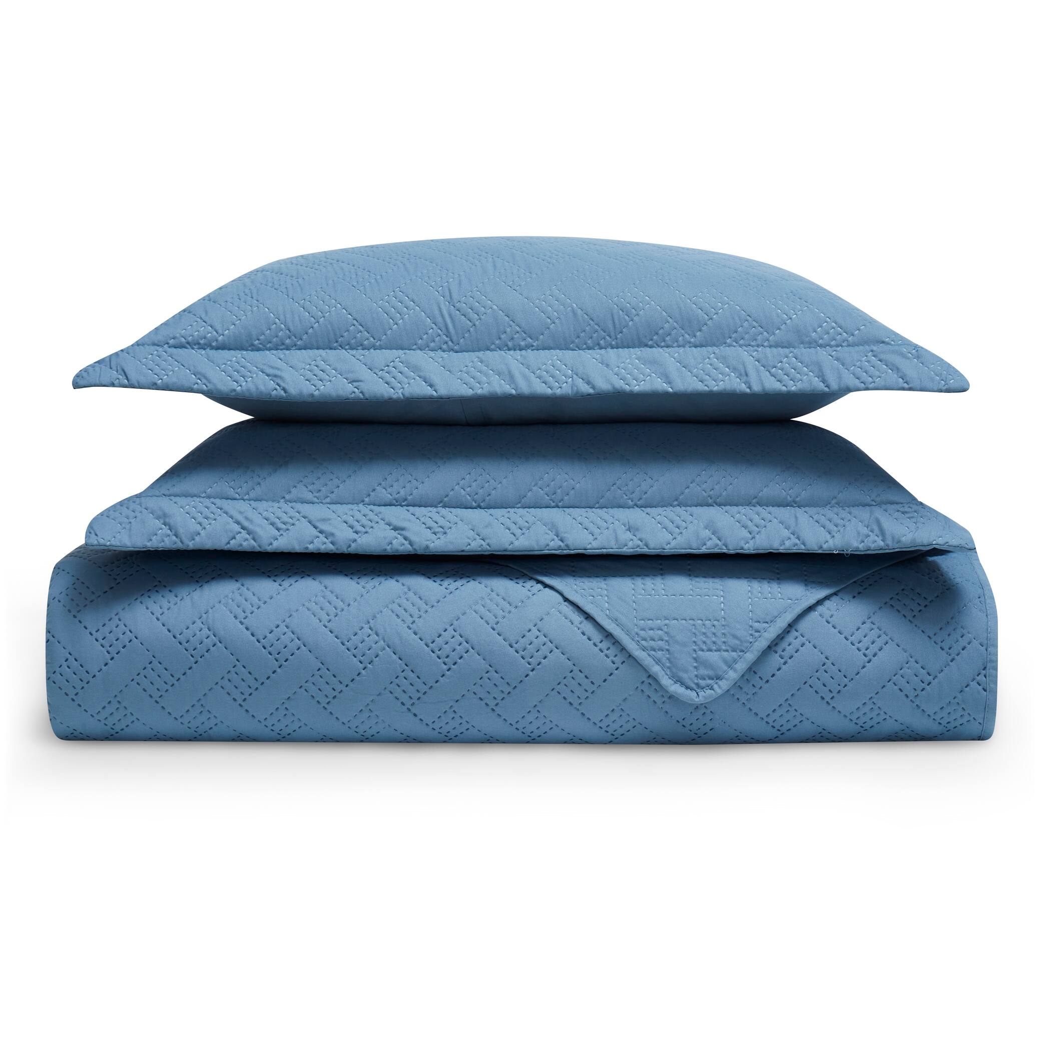 Left. Dan River - Dan River 3 Piece Basket Pinsonic 1 quilt 2 shams - Denim.