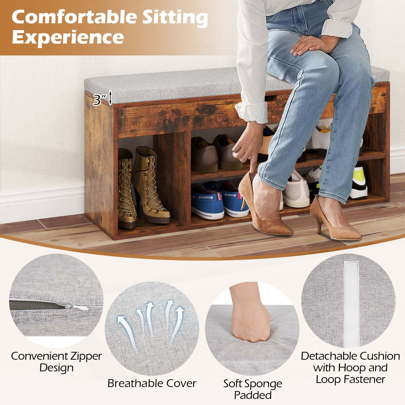 Comfortable Sitting Experience

3" Height

Convenient Zipper Design

Breathable Cover

Soft Sponge Padded

Detachable Cushion with Hoop and Loop Fastener