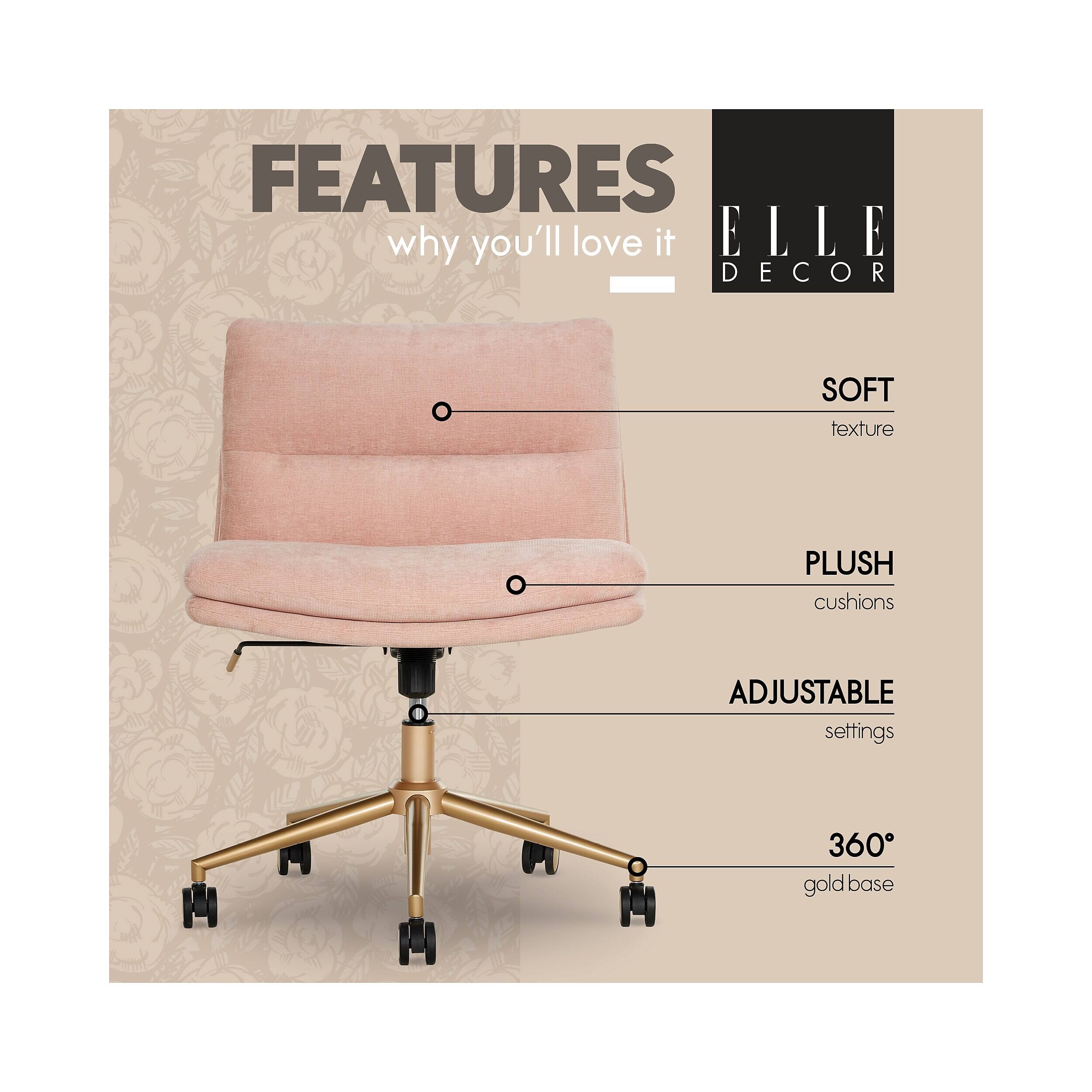 FEATURES  
why you'll love it  
ELLE DECOR  
SOFT texture  
PLUSH cushions  
ADJUSTABLE settings  
360° gold base