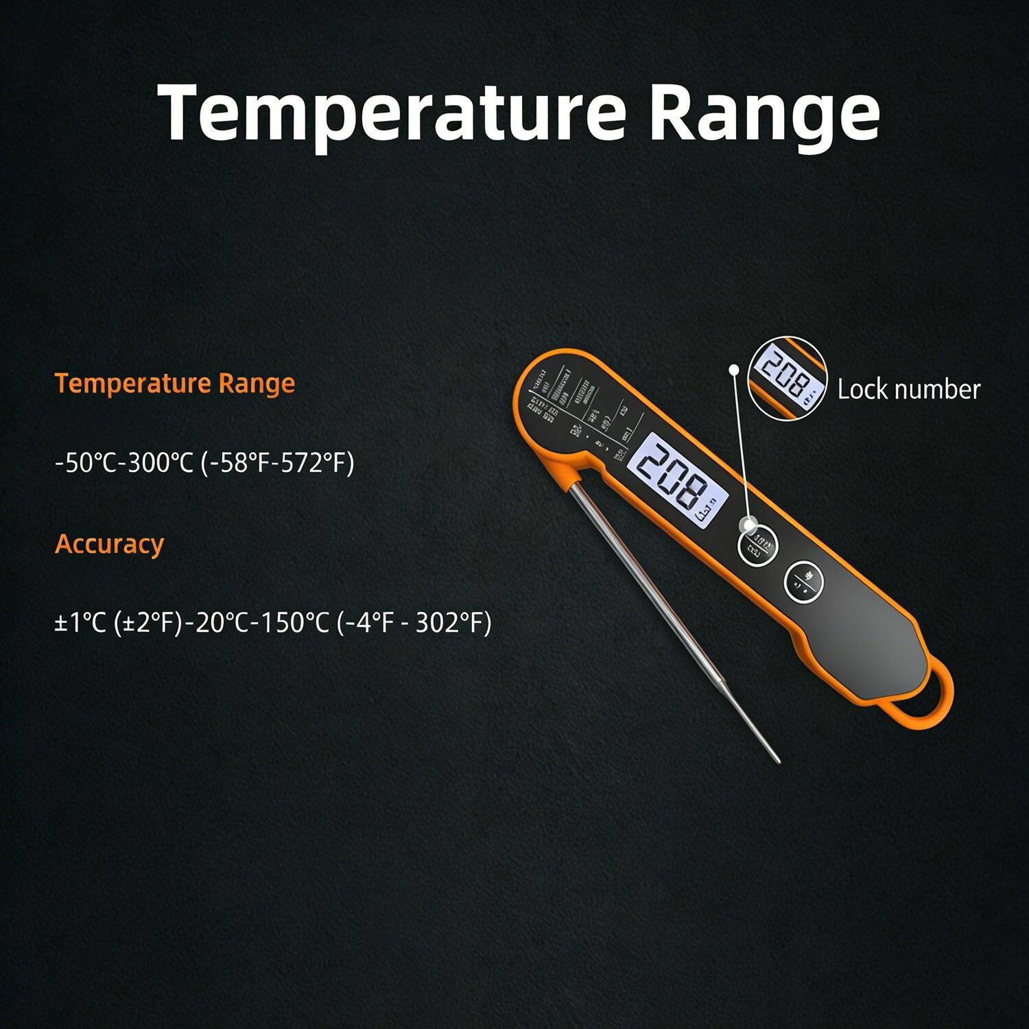 Temperature Range  
-50°C-300°C (-58°F-572°F)  

Accuracy  
±1°C (±2°F)  

Lock number  
-20°C-150°C (-4°F-302°F)