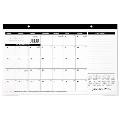 AT-A-GLANCE - 2026 17.75" x 11" Monthly Desk Pad Calendar - White/Black