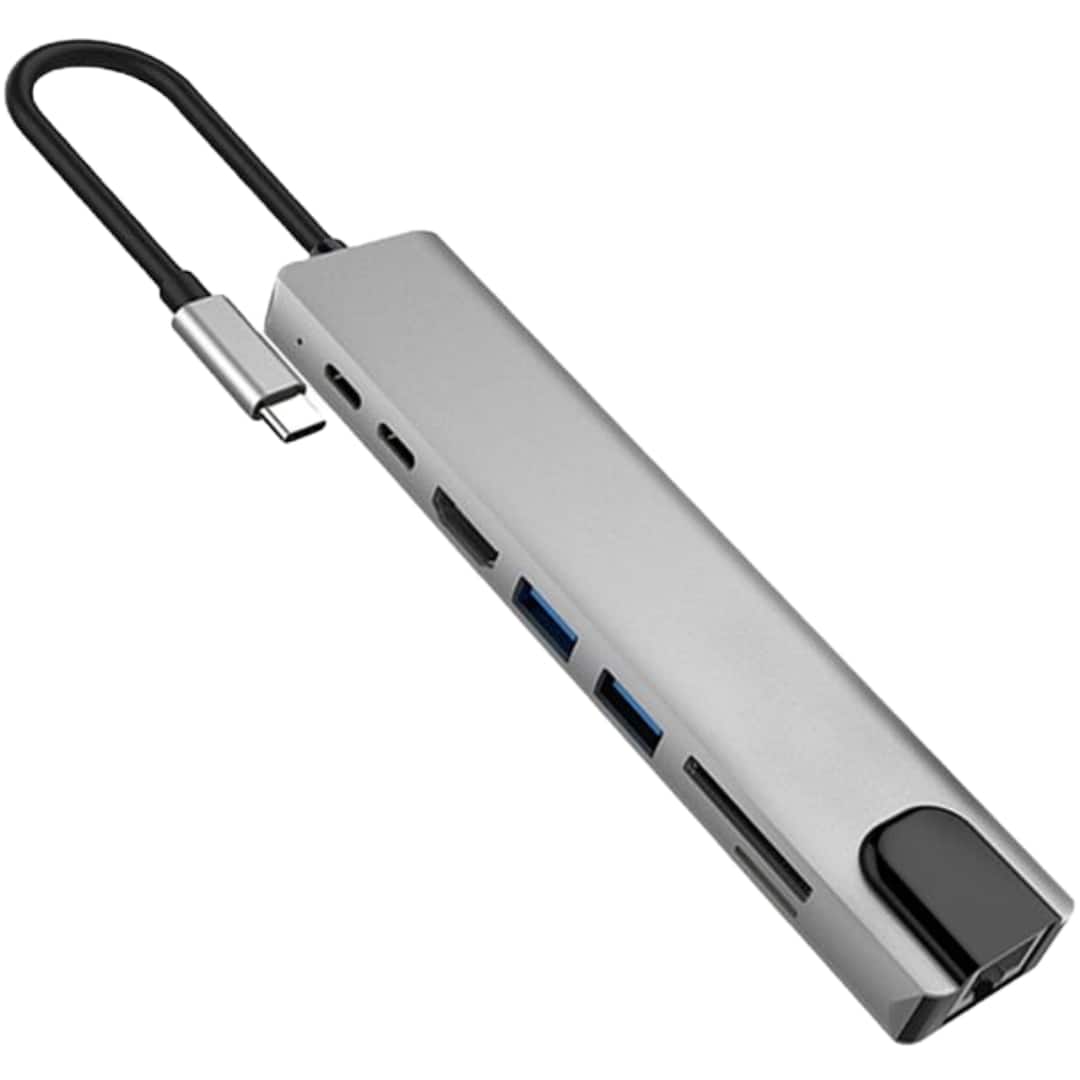 Sanoxy - 8 in1 USB C to Type C USB 3.0 Hub 4K HDMI Ethernet Micro SD/TF Card Adapter Dock - Gray