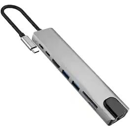 Sanoxy - 8 in1 USB C to Type C USB 3.0 Hub 4K HDMI Ethernet Micro SD/TF Card Adapter Dock - Gray